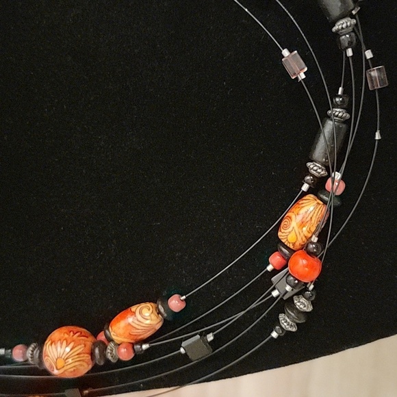 Multistrand Black wire and Beaded Necklace - Picture 2 of 4